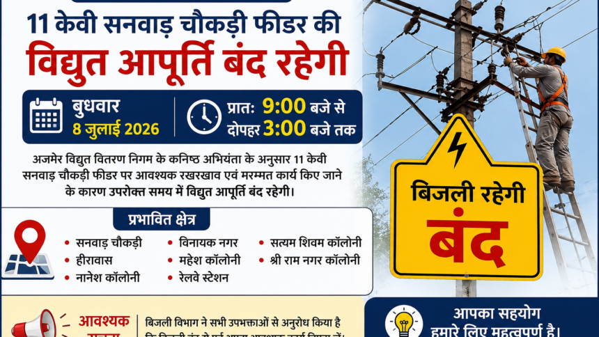 रखरखाव कार्य के चलते बुधवार को छह घंटे बिजली आपूर्ति रहेगी बंद