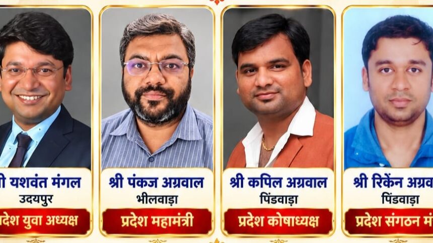 सीए यशवंत मंगल बने दक्षिण-पश्चिम राजस्थान युवा अग्रवाल सम्मेलन के प्रदेश युवा अध्यक्ष